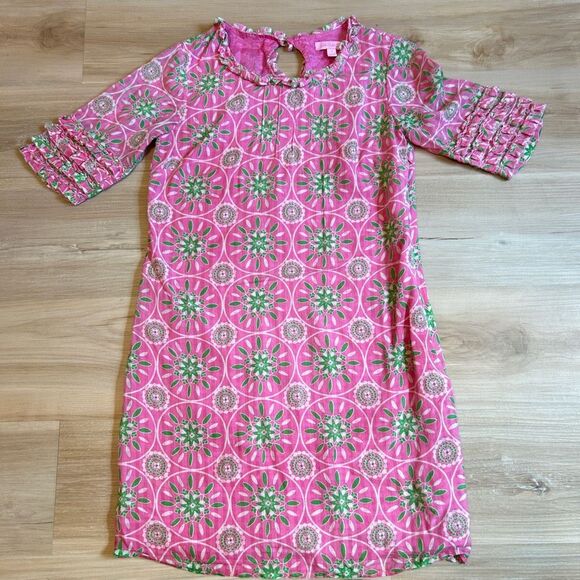 Lilly Pulitzer Dasha Dress Ruffles Hibiscus Pink Mini  Gather Round - Picture 1 of 5